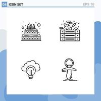 Mobile Interface Line Set of 4 Pictograms of cake light candle vegetables focus Editable Vector Design Elements