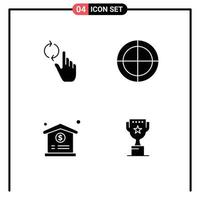 Modern Set of 4 Solid Glyphs and symbols such as finger dollar gesture military award Editable Vector Design Elements