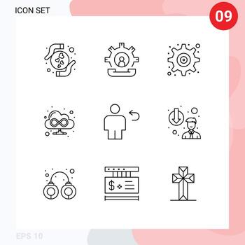 9 Outline concept for Websites Mobile and Apps back web process cloud user Editable Vector Design Elements