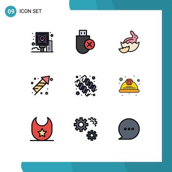 Group of 9 Modern Filledline Flat Colors Set for eid fireworks removed firecracker baby Editable Vector Design Elements