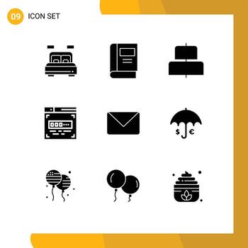 grupo de 9 signos y símbolos de glifos sólidos para el correo de chat alinear elementos de diseño vectorial editables del codificador de twitter vector