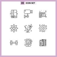 Pack of 9 Modern Outlines Signs and Symbols for Web Print Media such as decoration flower wall clematis amaryllis Editable Vector Design Elements