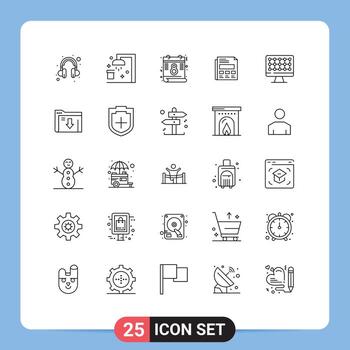 conjunto moderno de 25 líneas y símbolos, como elementos de diseño de vectores editables de hoja de computadora de día de tecnología de datos