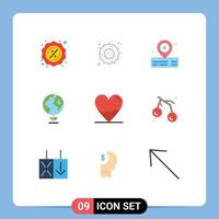 Modern Set of 9 Flat Colors and symbols such as science heart water biology globe Editable Vector Design Elements