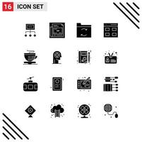 Pictogram Set of 16 Simple Solid Glyphs of interface communication newspaper sync backup Editable Vector Design Elements