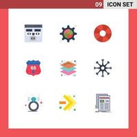 Pictogram Set of 9 Simple Flat Colors of layers design holiday security shield Editable Vector Design Elements