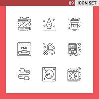 Modern Set of 9 Outlines Pictograph of female faq cola contact browser Editable Vector Design Elements