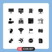 Pack of 16 Modern Solid Glyphs Signs and Symbols for Web Print Media such as heart man card graph business Editable Vector Design Elements