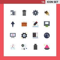 16 User Interface Flat Color Pack of modern Signs and Symbols of building setting industry drink media player Editable Pack of Creative Vector Design Elements