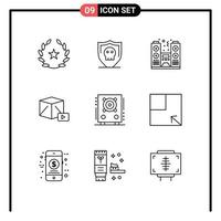 9 Universal Outlines Set for Web and Mobile Applications loudspeaker box celebration play button Editable Vector Design Elements