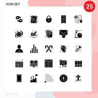 25 User Interface Solid Glyph Pack of modern Signs and Symbols of global smartphone internet mobile application application Editable Vector Design Elements