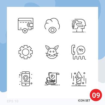 Set of 9 Vector Outlines on Grid for center rabbit big think easter bunny Editable Vector Design Elements