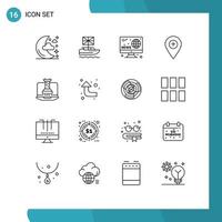 Mobile Interface Outline Set of 16 Pictograms of pin map uk location screen Editable Vector Design Elements