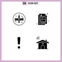 Editable Vector Line Pack of 4 Simple Solid Glyphs of creative danger tool idea sign Editable Vector Design Elements