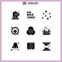 Modern Set of 9 Solid Glyphs and symbols such as intersection circles production care health Editable Vector Design Elements