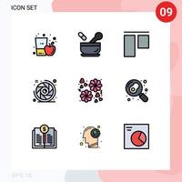 Pictogram Set of 9 Simple Filledline Flat Colors of gift lens aperture soup camera shutter camera Editable Vector Design Elements