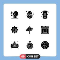 9 Universal Solid Glyphs Set for Web and Mobile Applications creativity gear energy general power Editable Vector Design Elements