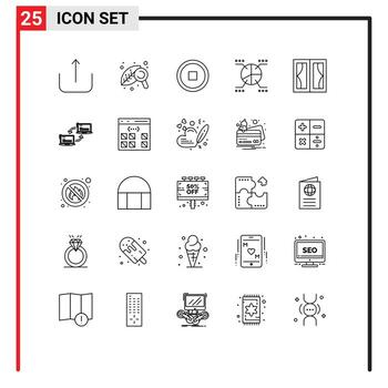 Paquete de 25 líneas de interfaz de usuario de signos y símbolos modernos de elementos de diseño de vectores editables circulares de edificios de parada de marco de inicio