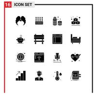 Pack of 16 Modern Solid Glyphs Signs and Symbols for Web Print Media such as economy cube cotton box cash Editable Vector Design Elements