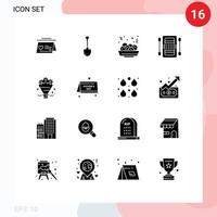 Group of 16 Modern Solid Glyphs Set for popcone game digging boat activities Editable Vector Design Elements