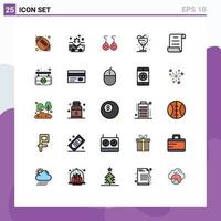 25 User Interface Filled line Flat Color Pack of modern Signs and Symbols of log straw earing ice drink Editable Vector Design Elements