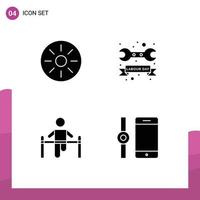 4 Universal Solid Glyphs Set for Web and Mobile Applications drink exercise meal tool gymnastic Editable Vector Design Elements