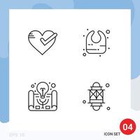 Pack of 4 Modern Filledline Flat Colors Signs and Symbols for Web Print Media such as heart business idea good bib project management Editable Vector Design Elements