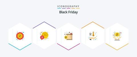 Black Friday 25 Flat icon pack including discount. hand. box. sales. arrows vector