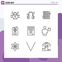 Modern Set of 9 Outlines Pictograph of avatar education network book passport Editable Vector Design Elements