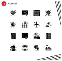 Set of 16 Modern UI Icons Symbols Signs for gear pen design graphic website Editable Vector Design Elements