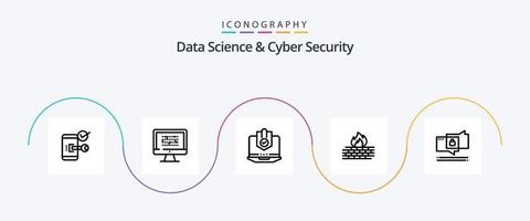 Data Science And Cyber Security Line 5 Icon Pack Including protection. laptop. ddos. internet. antivirus vector