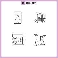 Set of 4 Modern UI Icons Symbols Signs for locked maker technology power mountain Editable Vector Design Elements