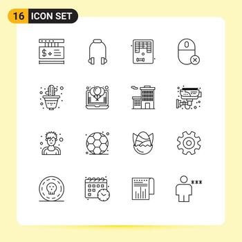 Outline Pack of 16 Universal Symbols of cactus hardware arkanoid gadget computers Editable Vector Design Elements