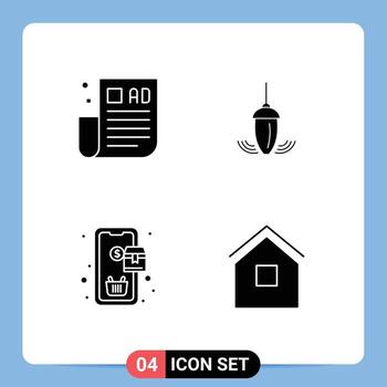 Pictogram Set of 4 Simple Solid Glyphs of advertising tips mobile tips measurement purchase Editable Vector Design Elements