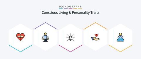 Concious Living And Personality Traits 25 FilledLine icon pack including giving. charity. judgment. listen. hear vector