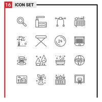 Group of 16 Modern Outlines Set for appliances success tool flag education Editable Vector Design Elements