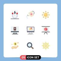 9 Universal Flat Color Signs Symbols of computer letter tank envelope sun Editable Vector Design Elements