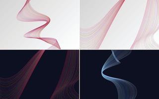 Set of 4 geometric wave pattern background Abstract waving line vector