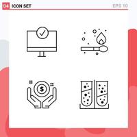 Line Pack of 4 Universal Symbols of computers investment gadget fire hand Editable Vector Design Elements