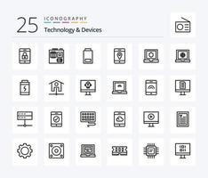 Devices 25 Line icon pack including laptop. shield. low. security. mobile vector