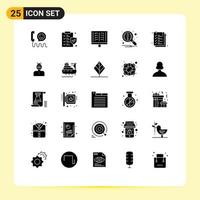 Pack of 25 Modern Solid Glyphs Signs and Symbols for Web Print Media such as document notification medical magnifier xray Editable Vector Design Elements