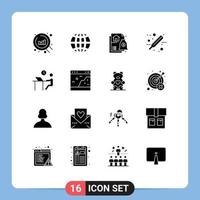 16 Universal Solid Glyphs Set for Web and Mobile Applications office desk financial test health Editable Vector Design Elements