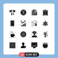 16 User Interface Solid Glyph Pack of modern Signs and Symbols of mobile phone architecture thanksgiving lamp Editable Vector Design Elements