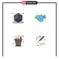Mobile Interface Flat Icon Set of 4 Pictograms of cube pencil earth green pot Editable Vector Design Elements