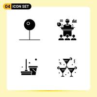 Set of 4 Modern UI Icons Symbols Signs for pin broom multimedia convention cleaning Editable Vector Design Elements