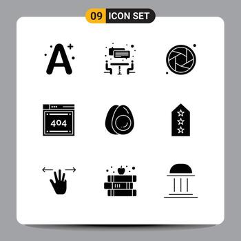 paquete de 9 signos y símbolos modernos de glifos sólidos para medios de impresión web como elementos de diseño vectorial editables de código de huevo de lente de huevos de pascua vector