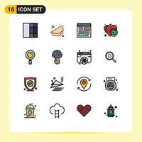 Set of 16 Modern UI Icons Symbols Signs for search magnifier layout find love Editable Creative Vector Design Elements