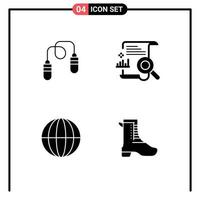 4 Thematic Vector Solid Glyphs and Editable Symbols of exercise earth jumping file globe Editable Vector Design Elements