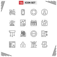 Set of 16 Modern UI Icons Symbols Signs for people human huawei ux help Editable Vector Design Elements