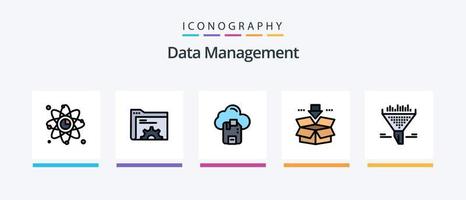 la línea de gestión de datos llenó el paquete de 5 iconos, incluido el equipo. servidor base de datos. conexión. diseño de iconos creativos vector